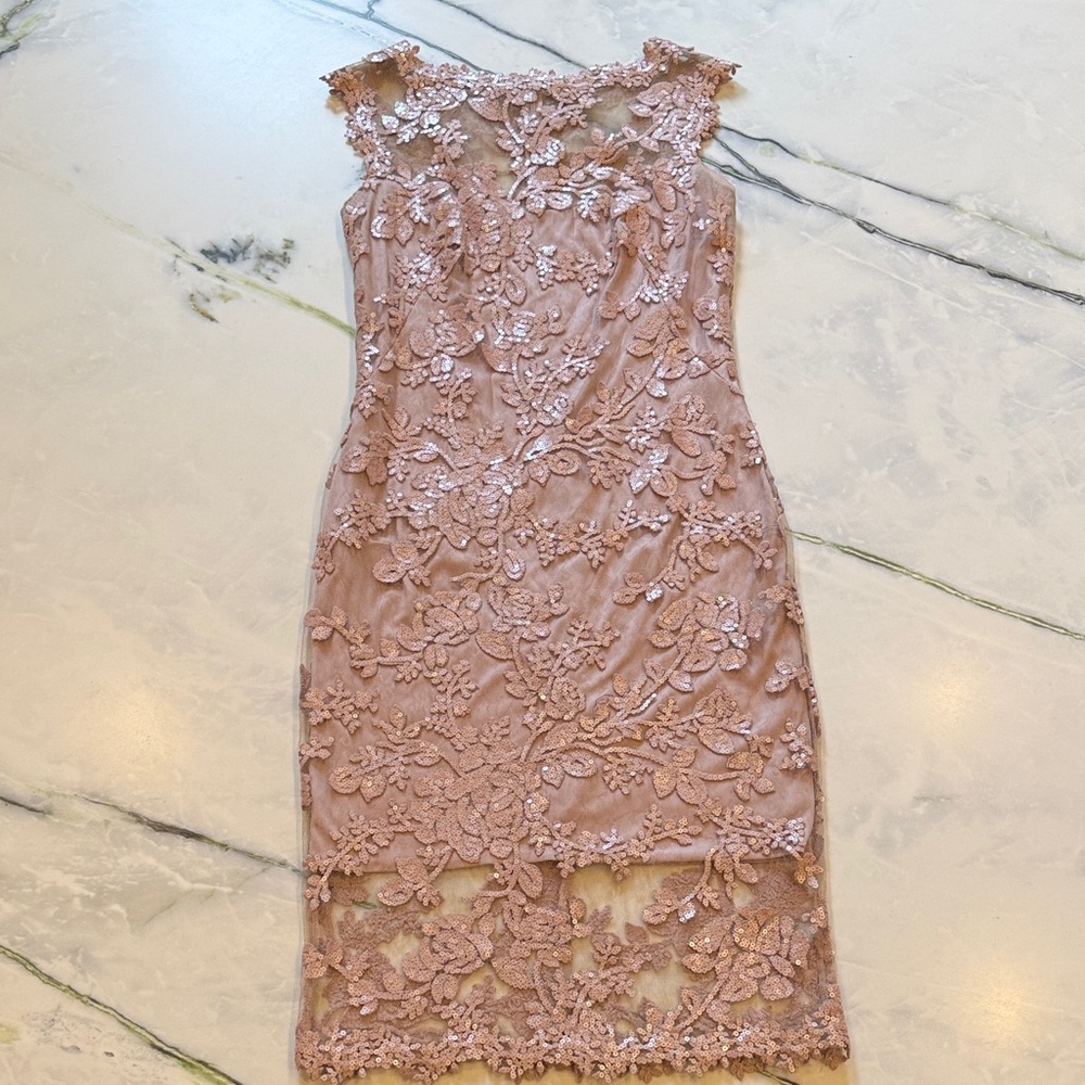 Tadashi Shoji Floral Lace Midi Dress in Mauve